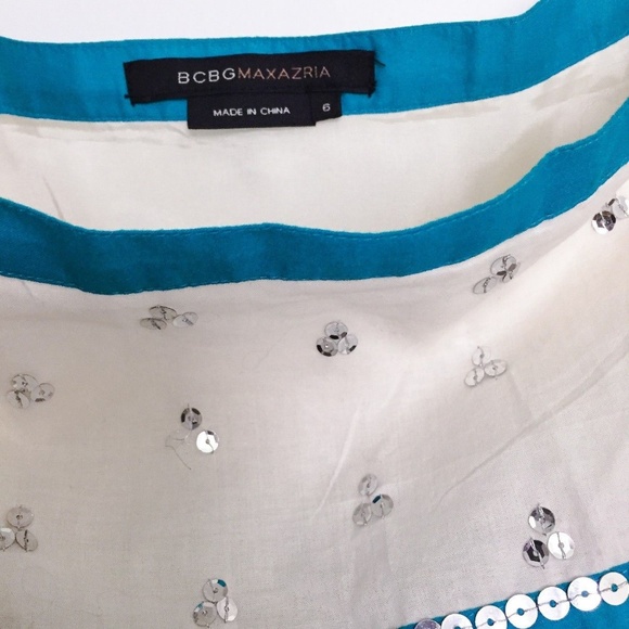 BCBGMaxAzria White & Turquoise A-Line Skirt Sz 6 - Picture 2 of 4